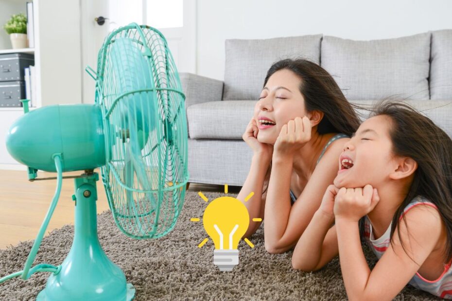 ventilator cu prosop umed foto două persoane se răcoresc