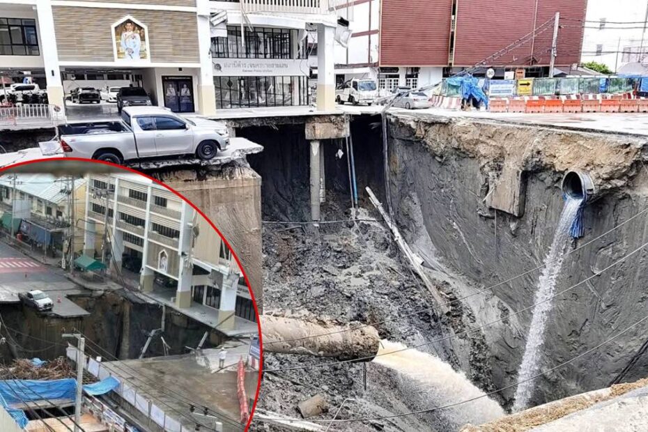 Stradă prăbușită în centrul orașului Bangkok