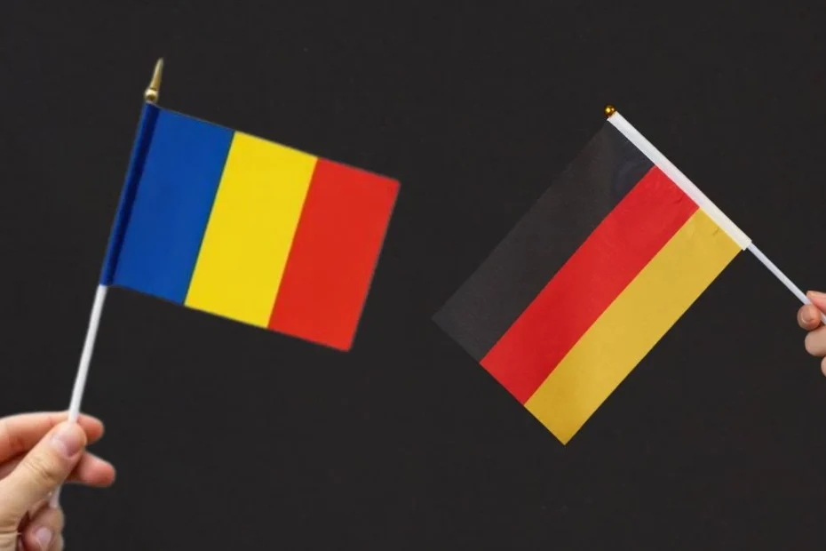 Concept de integrare, cu steagul României și steagul Germaniei