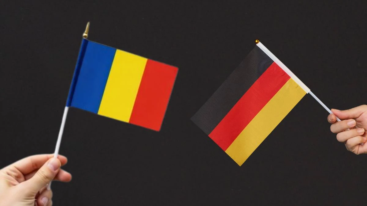 Concept de integrare, cu steagul României și steagul Germaniei