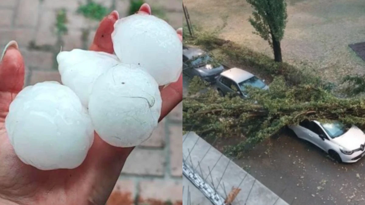 Bucăți mari de grindină după furtună