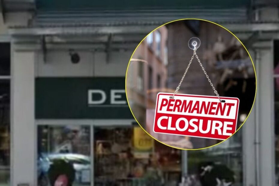 Colaj cu fațada unui magazin Depot și un anunț de închidere definitivă